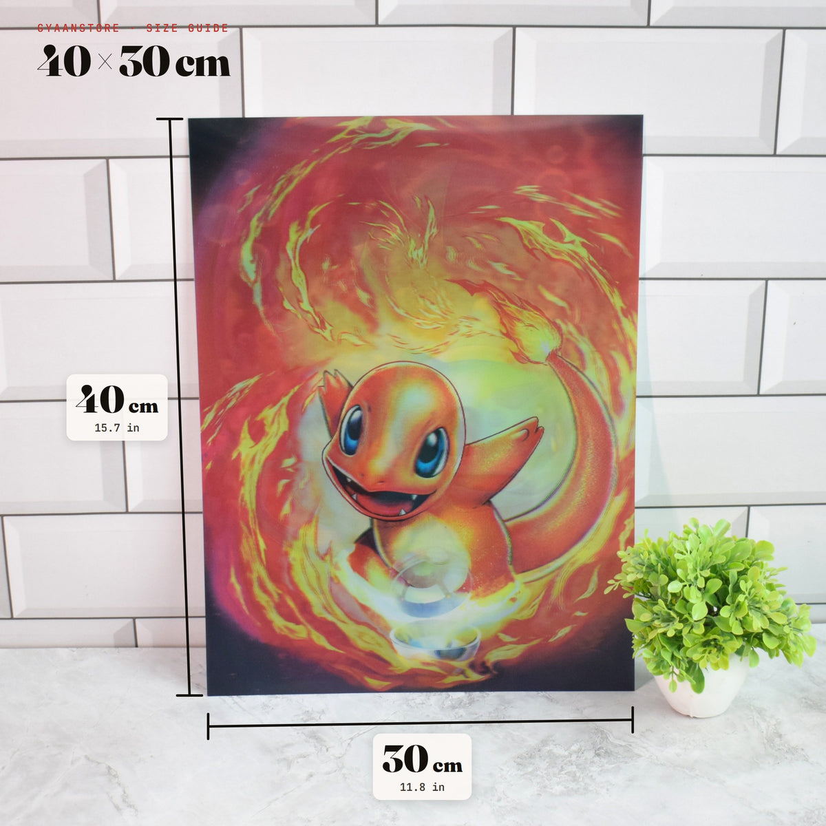 Pokémon Charmander, Bulbasaur & Squirtle Elements 3D Lenticular A3 Poster – size guide 40 x 30 cm