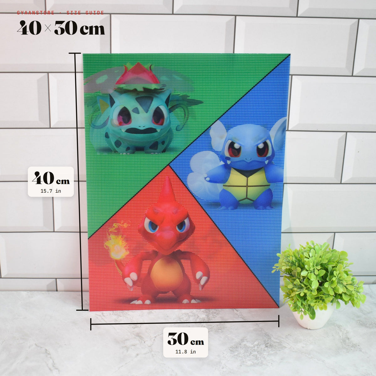 Pokémon Kanto Starters Evolution 3D Lenticular A3 Poster – size guide 40 x 30 cm