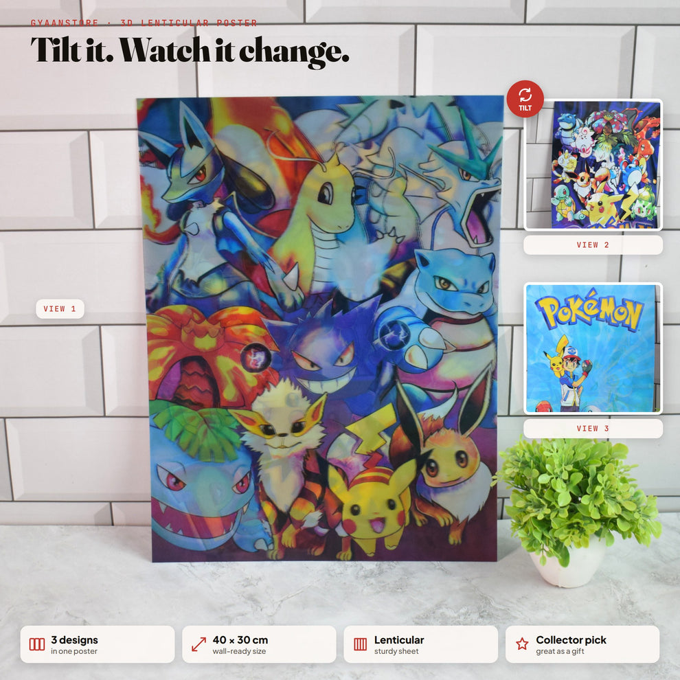 Pokémon Pikachu & Friends Collage 3D A3 Poster (40×30 cm) – Gyaanstore