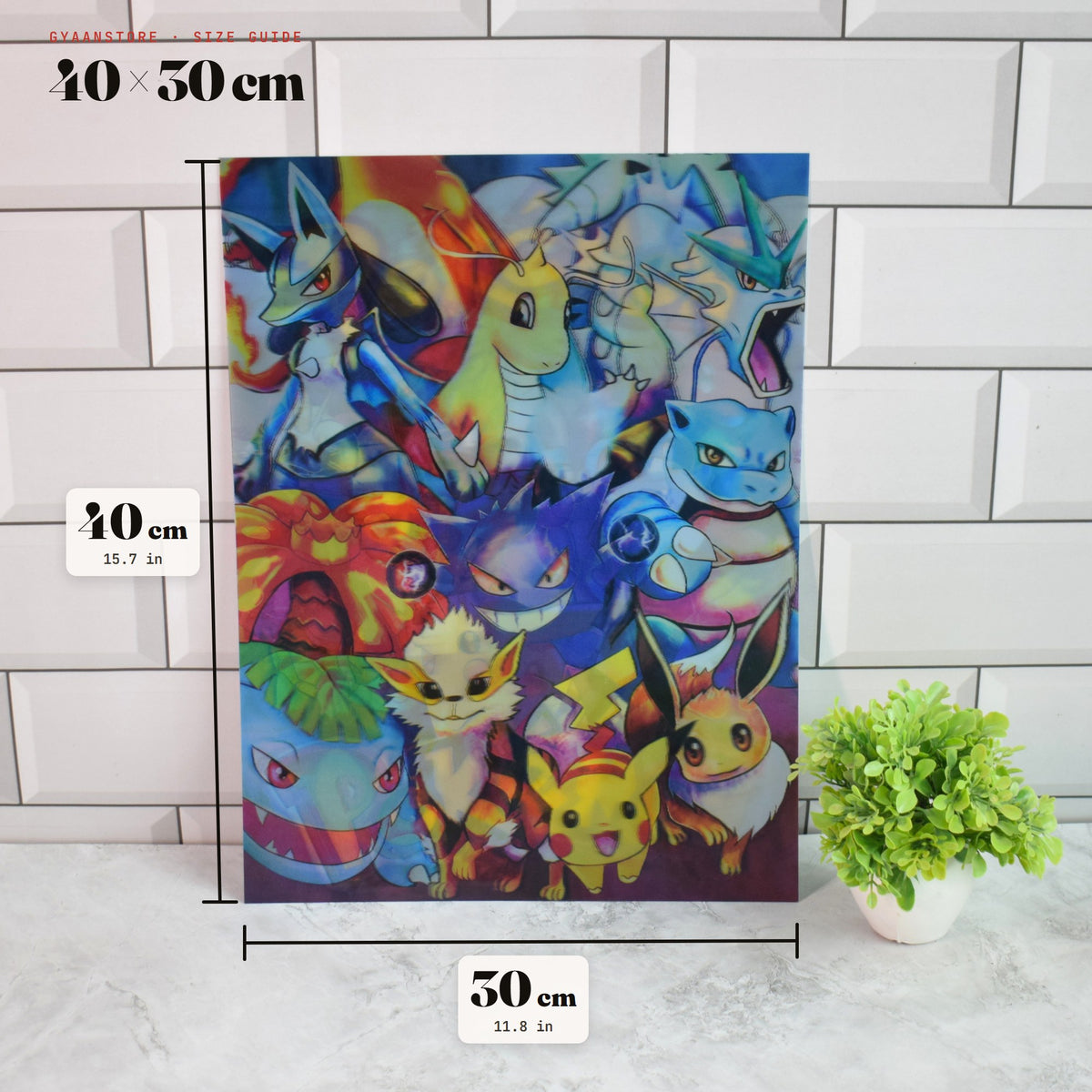 Pokémon Pikachu & Friends Collage 3D Lenticular A3 Poster – size guide 40 x 30 cm