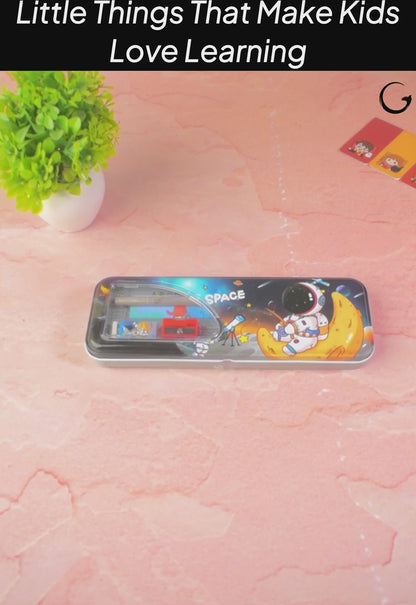 Multi-Compartment Pencil Box for Kids – Astronaut Moon & Cute Dinosaur Car Themes