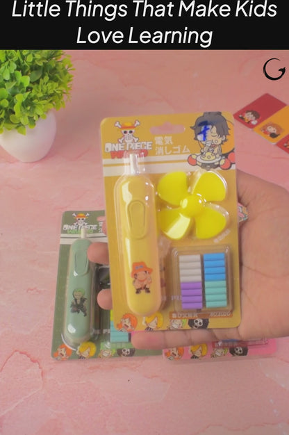 Anime Electric Eraser Set – One Piece Ace Theme with Refill & Fan