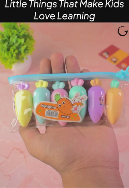 Fun Carrot Highlighters - Set of 6 Vibrant Colors