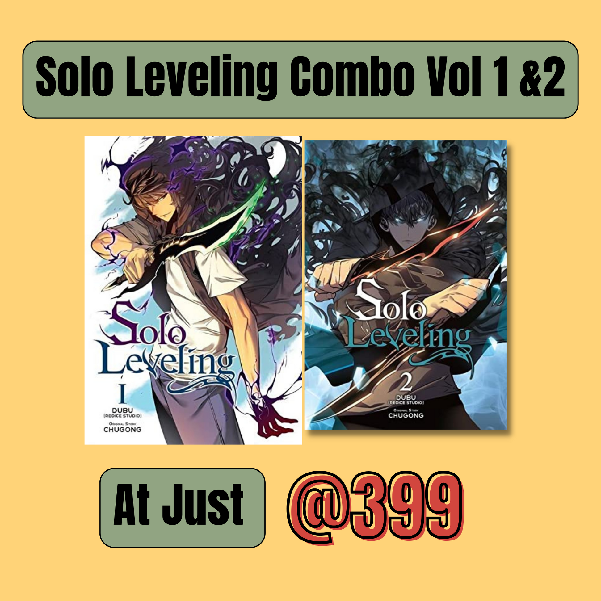Solo Leveling Combo: Vol 1 & 2 by Chugong (Black and White, Paperback) -  Gyaanstore
