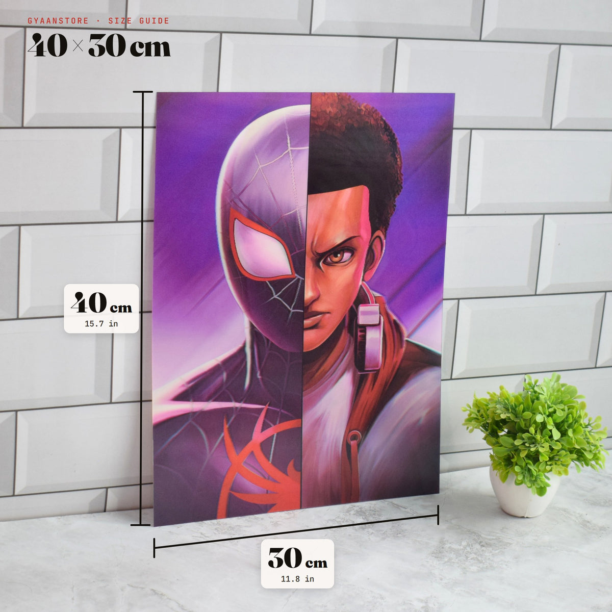 Spider-Verse Miles, Peter & Gwen Half-Face 3D Lenticular A3 Poster – size guide 40 x 30 cm
