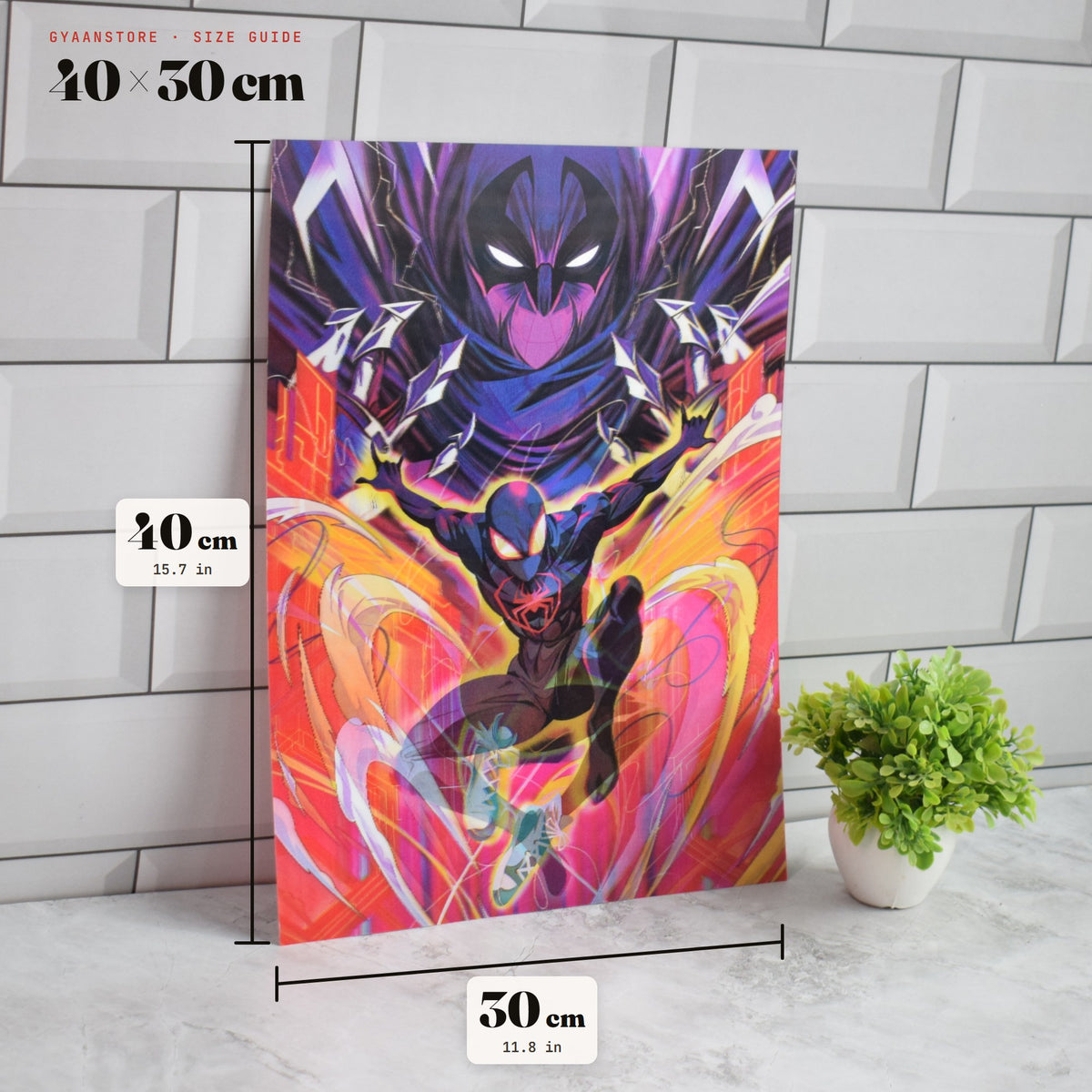Spider-Verse Miles, Spider-Man 2099 & Spider-Gwen 3D Lenticular A3 Poster – size guide 40 x 30 cm