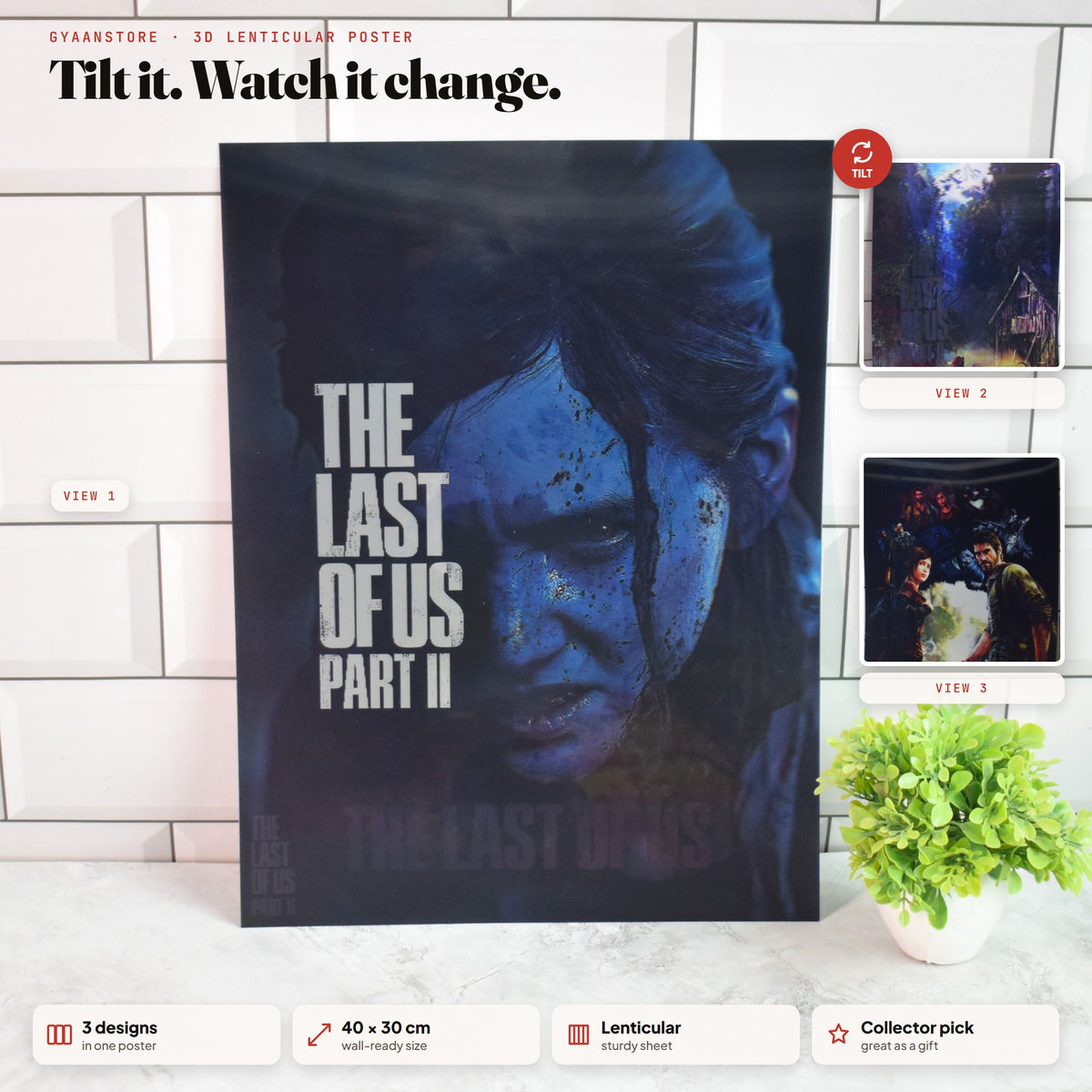 The Last of Us Ellie & Joel 3D Lenticular A3 Poster – tilt to see all 3 designs