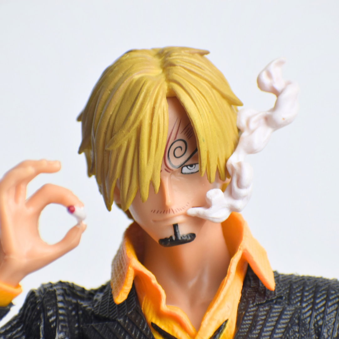 Vinsmoke Sanji Black Action Figure - face close-up with swirl eyebrow and smoke
