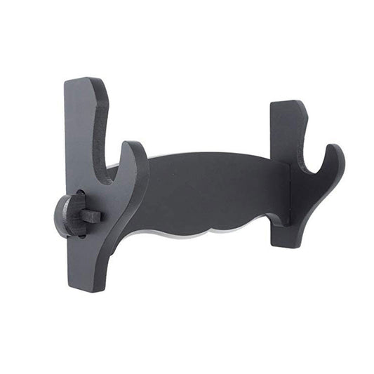 Wall Mount Katana Holder – Single Layer Sword Display Rack (Black) - assembled holder, angled view of the curved hooks