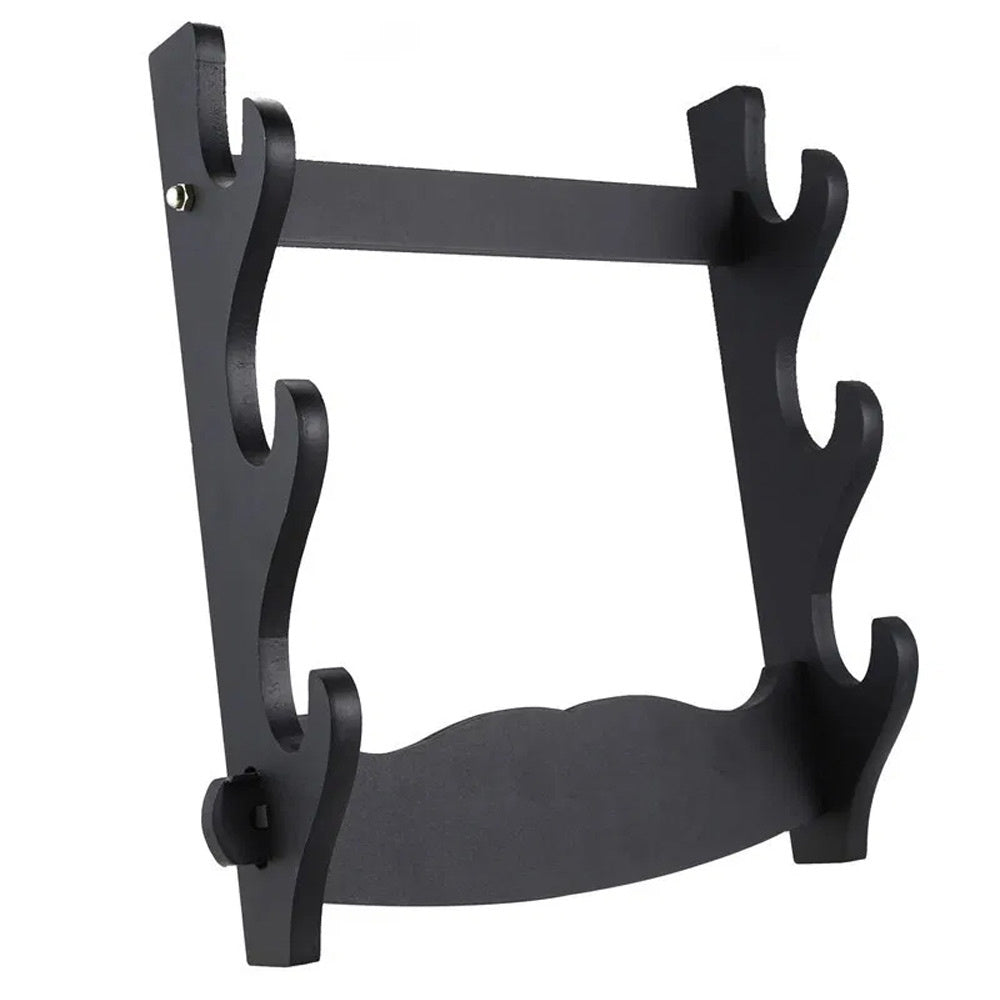 Wall Mount Katana Holder – Three Layer Sword Display Rack (Black) - assembled holder, side angle