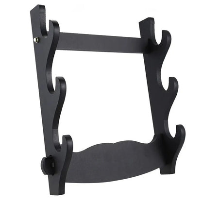 Wall Mount Katana Holder – Three Layer Sword Display Rack (Black) - assembled holder, side angle
