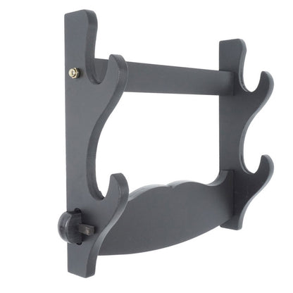 Wall Mount Katana Holder – Two Layer Sword Display Rack (Black) - assembled holder with two tiers of curved hooks