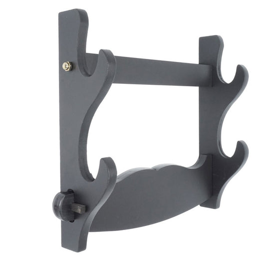 Wall Mount Katana Holder – Two Layer Sword Display Rack (Black) - assembled holder with two tiers of curved hooks