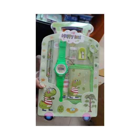 Kids Travel Stationery Set with Watch – Cute Dinosaur Theme