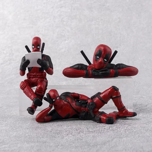 Deadpool Mini Figures Set of 3 – Reading, Lounging & Lying Desk and Car Dashboard Collectible