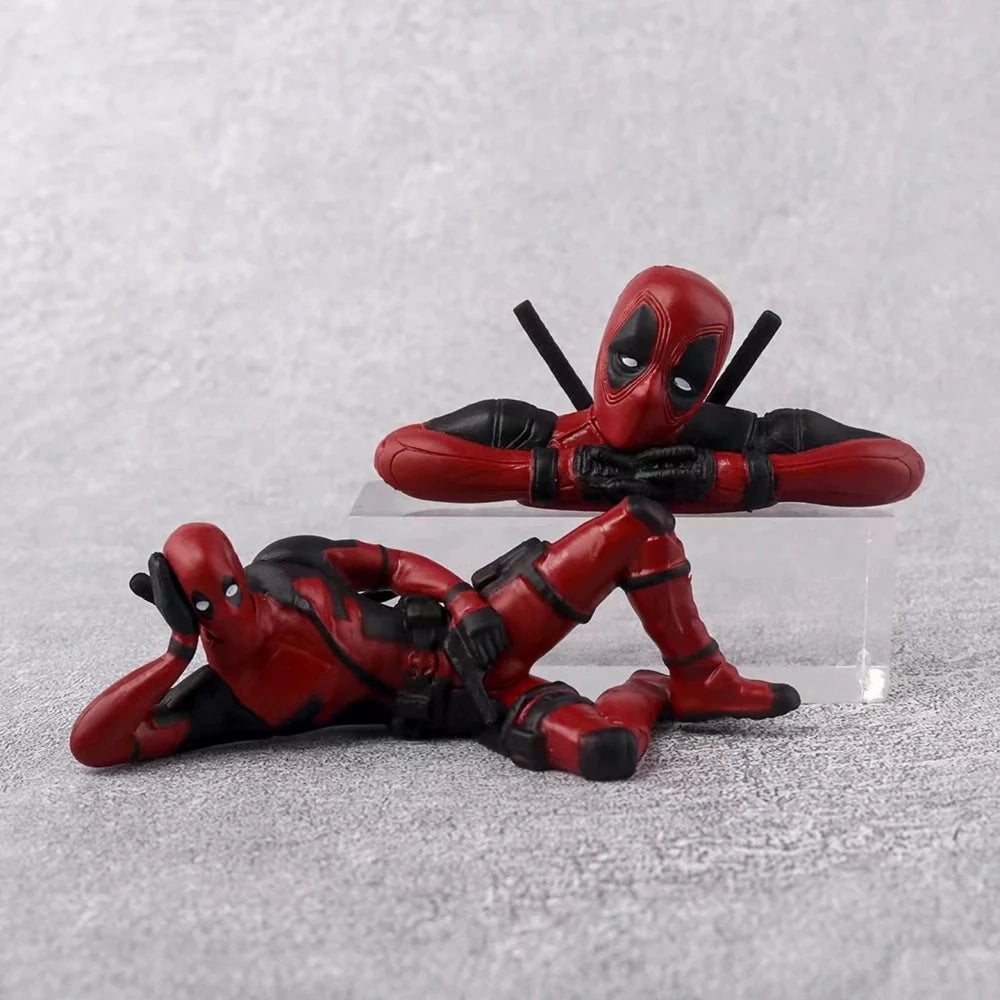Deadpool Mini Figures Set of 3 – Reading, Lounging & Lying Desk and Car Dashboard Collectible