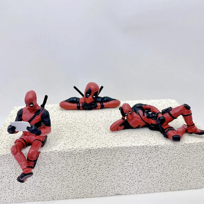 Deadpool Mini Figures Set of 3 – Reading, Lounging & Lying Desk and Car Dashboard Collectible